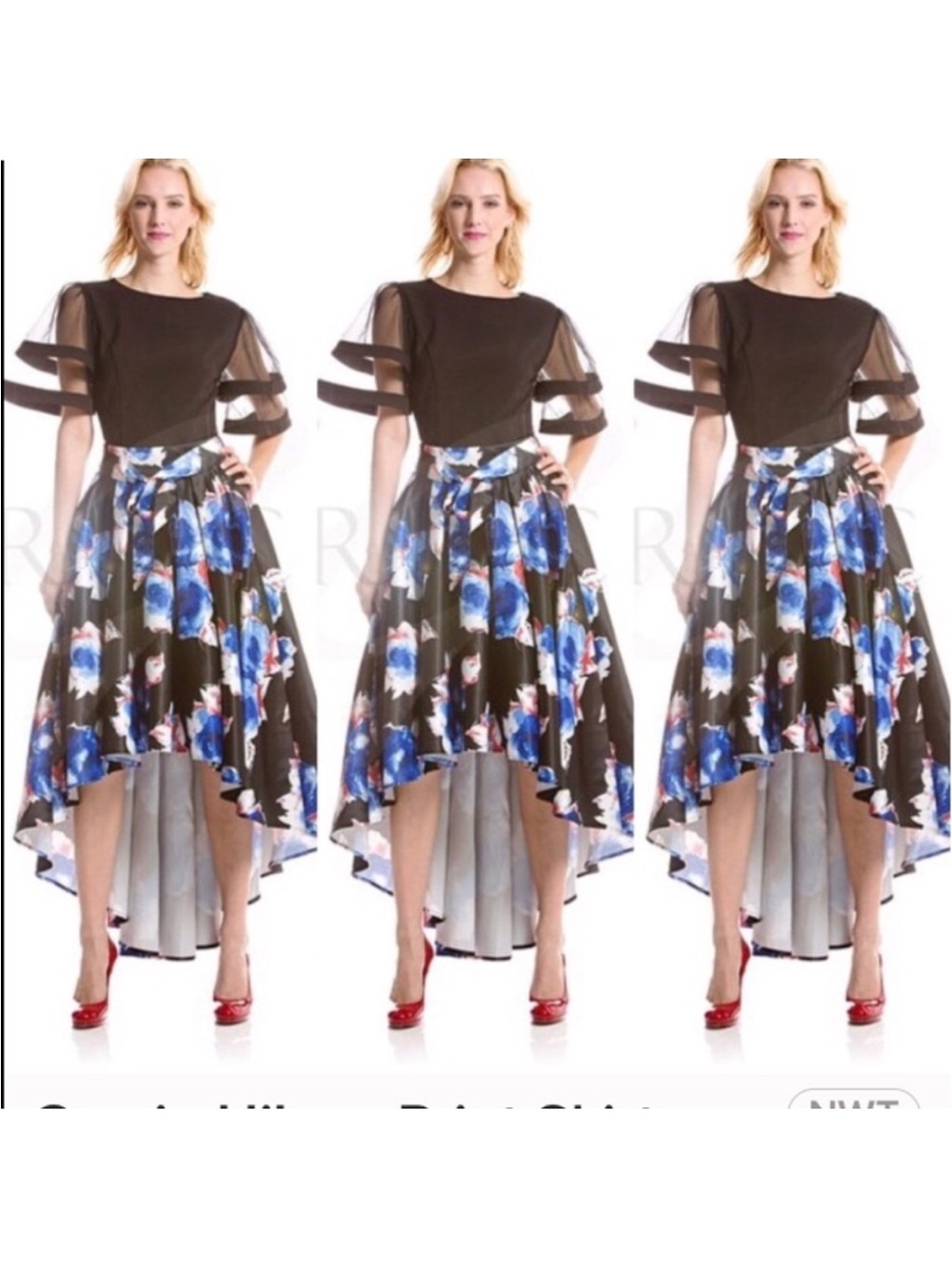 Gracia vibrant color floral satin high low skirt Size Medium